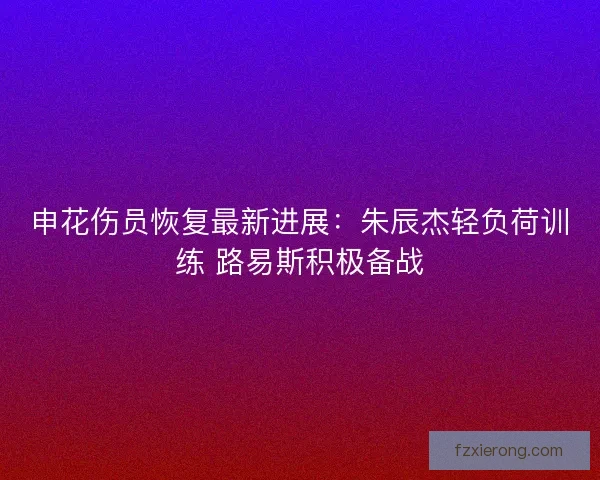 申花伤员恢复最新进展：朱辰杰轻负荷训练 路易斯积极备战
